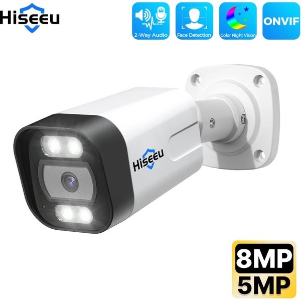 Hiseeu POE 5MP 8MP 4K caméra IP couleur Vision nocturne détection de visage étanche H.265 Surveillance de sécurité à domicile caméras de vidéosurveillance