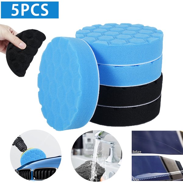 5Pcs Polishing Pad Kit 3/5/6/7 Inch Foam Car Buffing Pads Auto Sponge Washable Lightweight Durable Buffer Mat for Car Polisher