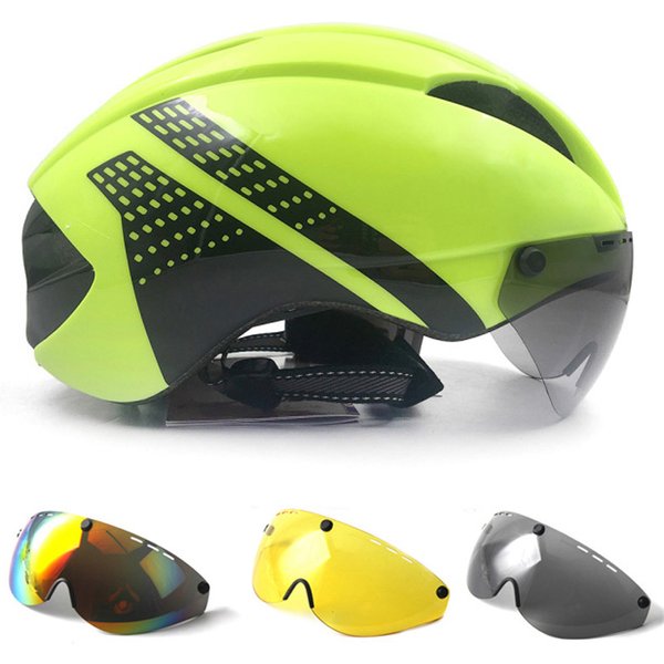 Casque Aero TT crémaillère casques de vélo pour femmes hommes lunettes course casque de vélo de route avec lentille casquettes de sécurité de cyclisme en plein air