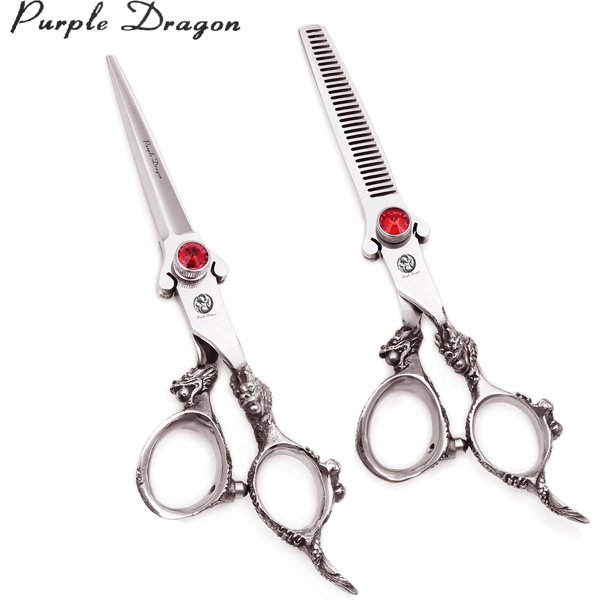 Professional Barber Scissors 6" Japan 440C Purple Dragon Hair Cutting Scissors Dragon Handle Thinning Shears Hair Scissors Z9007