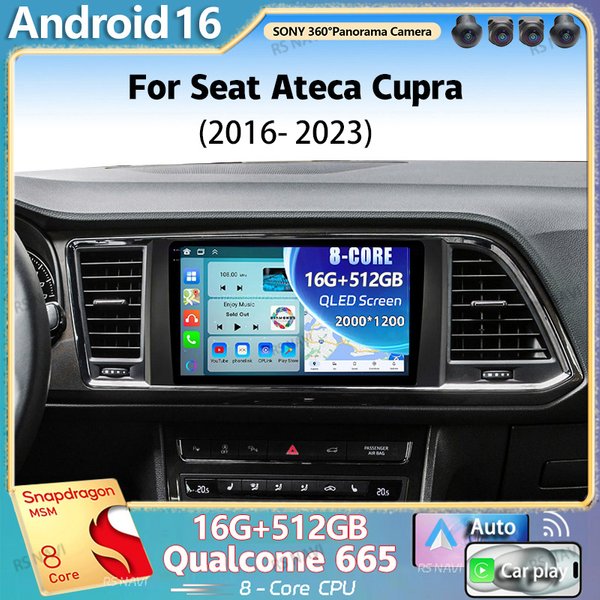 Android 16 pour Seat Ateca Cupra 2016 - 2023 2K QLED Autoradio Android Lecteur multimédia vidéo GPS AI Voice CarPlay 4G Stéréo
