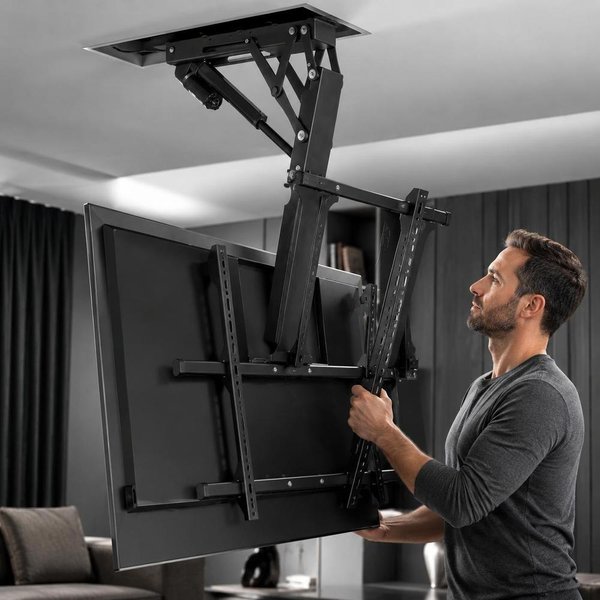 Decken-TV-Halterung 545 x 685 x 900 mm für 32-65 Zoll Bildschirme, Kohlenstoffstahlhalterung 40 kg VESA 600 x 600, motorisierte Höhenverstellung