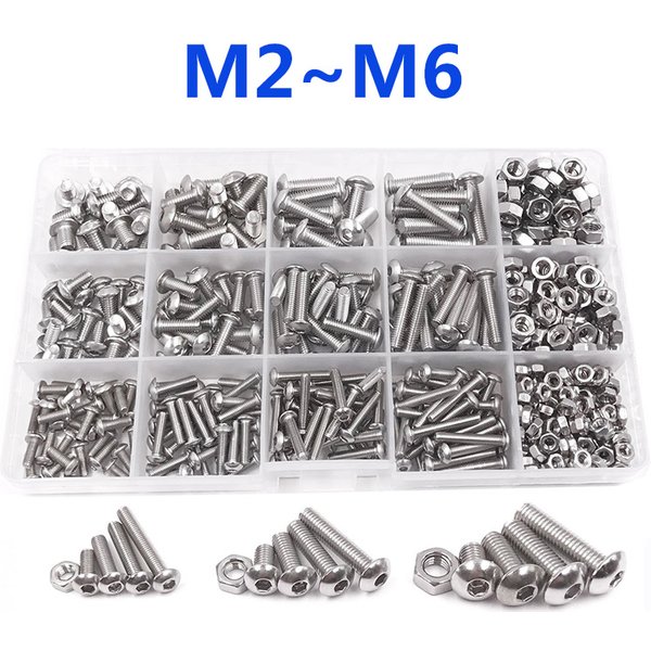 120–434 Stück 304 Edelstahl Sechskantschraube Innensechskantschraube Sechskantgewinde Maschine metrische Mutter Bolzen Sortiment Kit Set M2 ~ M6