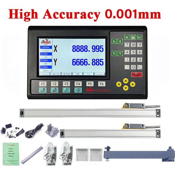 Hohe Genauigkeit 5um/1um 2 Achsen LCD Dro Set Drehmaschine Fräsen Digital Anzeige Monitor & 2 stücke Linear skala Linear Encoder Digital Lineal