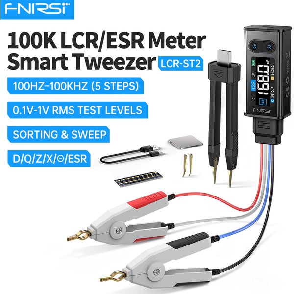 FNIRSI LCR-ST2 Pince de mesure intelligente portable LCR SMD ESR pour tester la résistance, la capacité, l'inductance, la continuité et les diodes