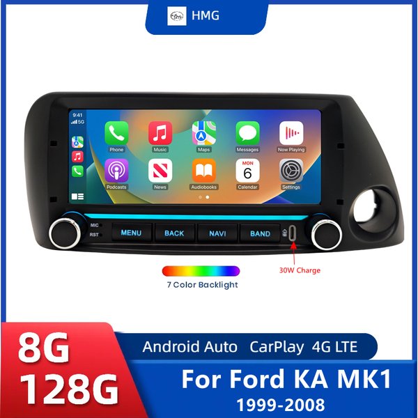 Autoradio Android Auto HMG pour Ford KA MK1 1999-2008, Carplay sans fil, lecteur multimédia, navigation GPS, DSP, DAB, stéréo