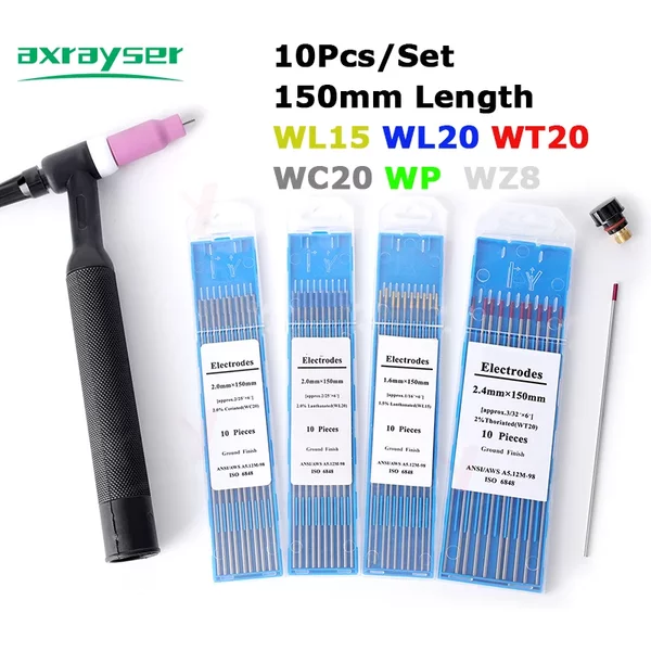 10 pièces/ensemble, aiguille d'électrode TIG WC20 WT20 WL15 WL20 WP WZ8, électrode TIG, longueur 150 mm, tête d'aiguille d'électrode de soudage pour pièces TIG