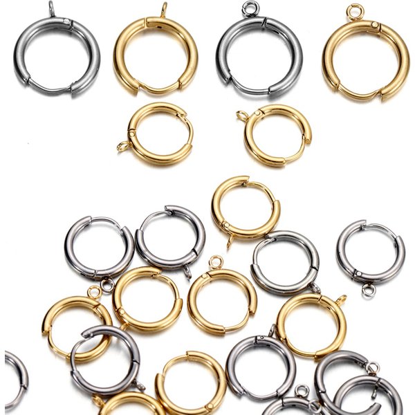 Crochets de boucles d'oreilles Huggie dorés en acier inoxydable, 10 pièces, avec boucle, tige d'oreille ronde avec anneau de saut ouvert, fournitures de fabrication de bijoux à faire soi-même