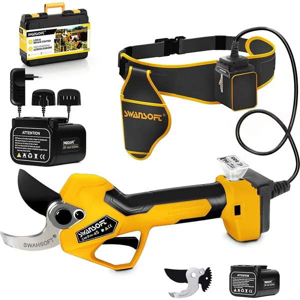 SWANSOFT Akku-Gartenschere 45 mm mit 2 * 4 Ah Lithium-Akkus, 1150 W bürstenlosem Motor und progressivem Schnitt für Weinberge, Olivenhaine und den Zweigabschnitt
