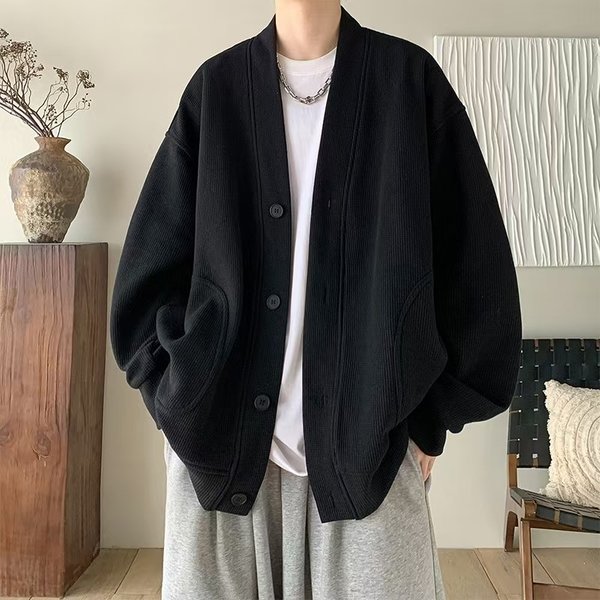 Cardigan à capuche pour hommes printemps et automne noir ample vêtements d'extérieur lourds marque de mode 2025 nouveau haut de gamme printemps et automne casu