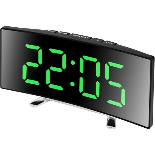 Horloge électronique incurvée créative, grand écran LED, batterie enfichable, réveil miroir à double usage, dédié à la chambre d'étudiant