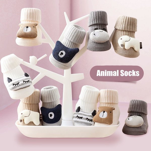 Chaussettes en coton non ald pour nouveau-né, automne, hiver, dessin animé, animal, printemps, bébés garçons, filles, sol, 0-3 ans