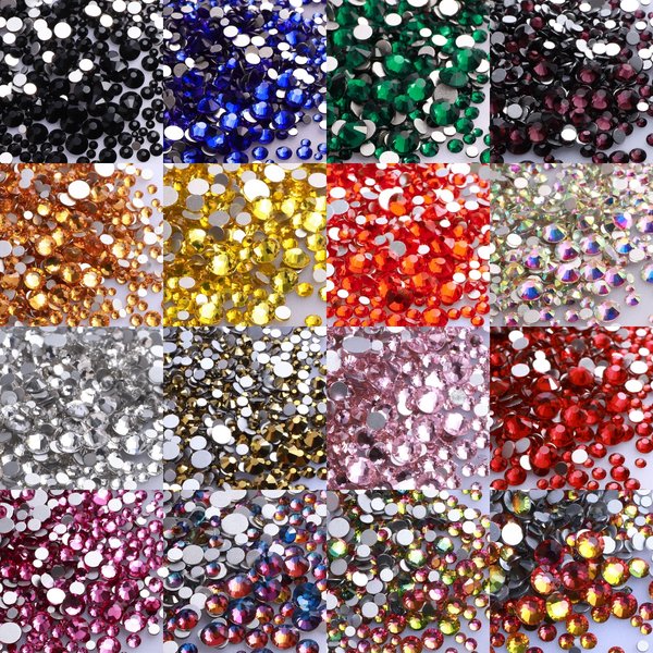 1440 Stück Mix-Größe Glas Flatback Strass Glitzer Runde Kristall AB Steine Schwarz Kleber auf Strass für DIY Nail Art Dekoration