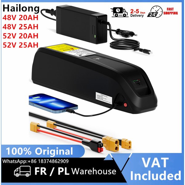 EU-Lager Hailong-Akku für E-Bikes 48V 20AH /48V 25AH/52V 20AH/52V 25AH 35A BMS 21700-Zellen Unterrohr-Akku für 100W-1600W Motor E-Bike