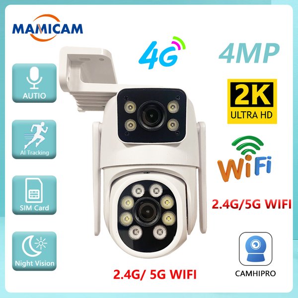 4MP WIFI IP Camera 3G 4G SIM Card PTZ 4MP Video Surveillance Cameras Outdoor Dual Lens ZOOM Alarm Color Night Camhipro App