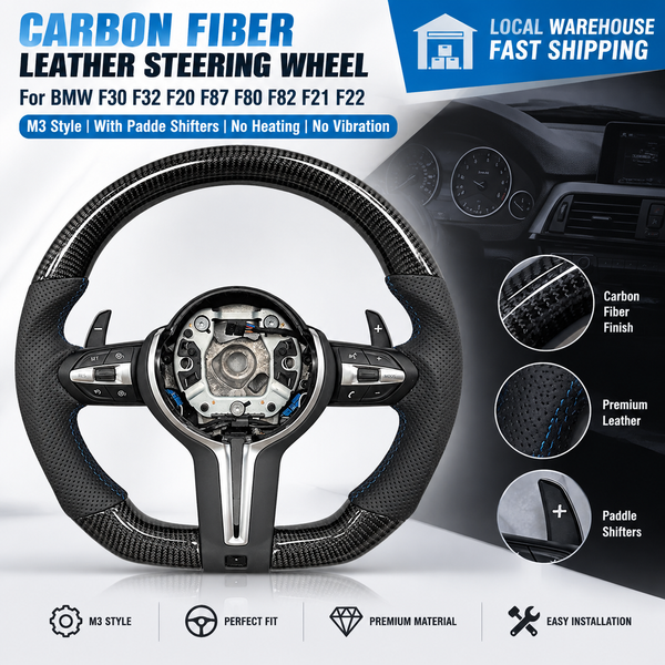 Lenkrad aus Carbonfaser-Leder, FÜR BMW F30 F32 F20 F87 F80 F82 F21 F22 M3 Modelle, mit Schaltwippen, ohne Heizung, ohne Vibration.