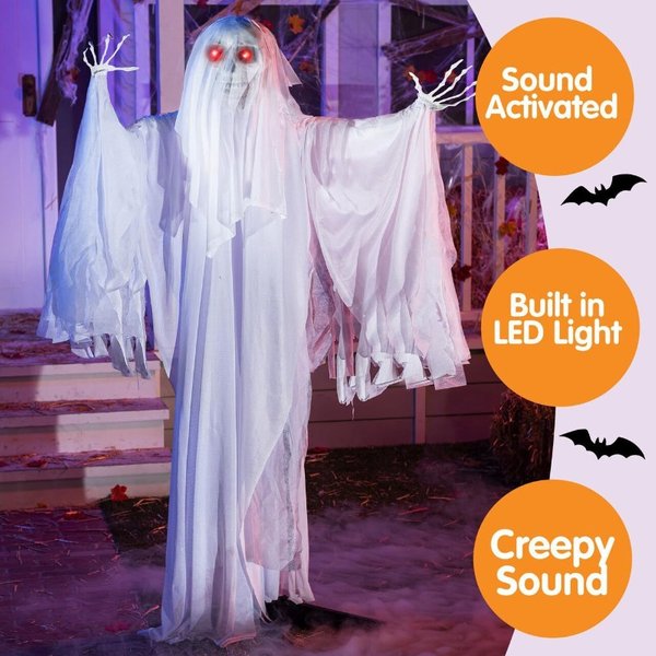 Halloween-Sprachgesteuerter, leuchtender Sound, stehend, schwingender Geist, 1,7 m, schreckliche Veranstaltungsort-Dekoration und Requisiten