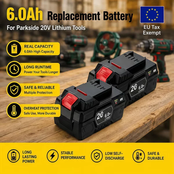 Ersatzakku für Parkside X-20V, 20V 6Ah Lithium-Ionen-Akku, geeignet für PAP 20 B3/A3 PAPS 208 A1 Schraubendreher, Kettensäge, Akku-Handbohrmaschine