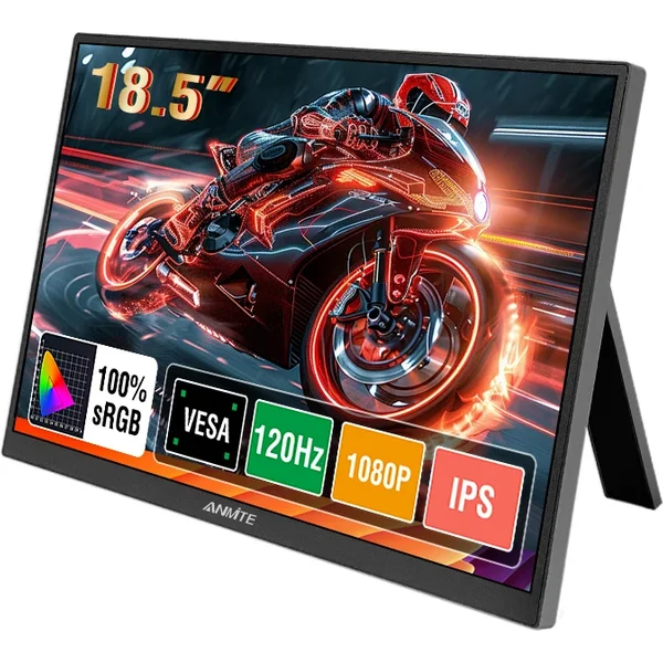Anmite 18,5-Zoll Tragbarer Monitor 120Hz RGB100% Mit VESA-Loch & Rückhalterung Laptop-Erweiterungsdisplay ADS-IPS HDR-Bildschirm
