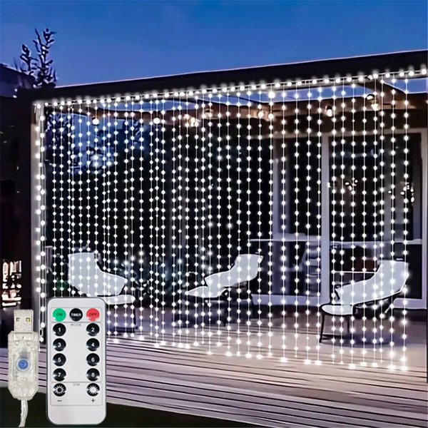 Kurtyna LED USB 3/6M, 8 trybów, pilot zdalnego sterowania, lampki dekoracyjne na święta, wesele, girlanda do sypialni, salonu, dekoracje na Ramadan.