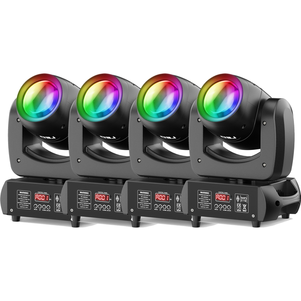 Yiflamefly 4 pièces 120W Projecteurs LED Beam Gobo à tête mobile 18 prismes DMX avec effet éblouissant pour mariage, fête, DJ, club