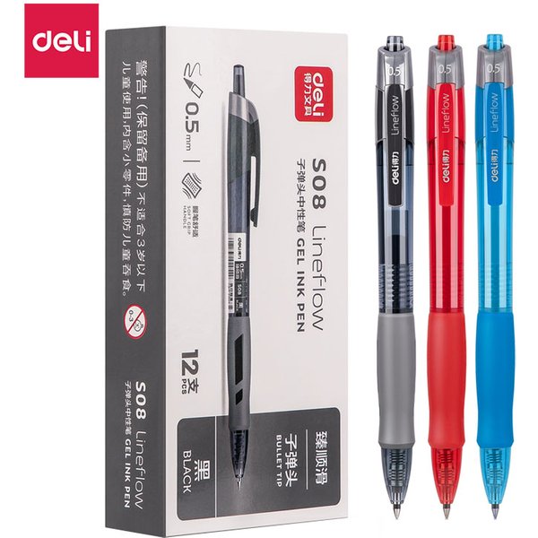 Deli Gel Pens Set 0.5mm Retractable Bullet Ballpoint Pen Blue Black Red Ink Refill for School Office Writing Stationery Supplies