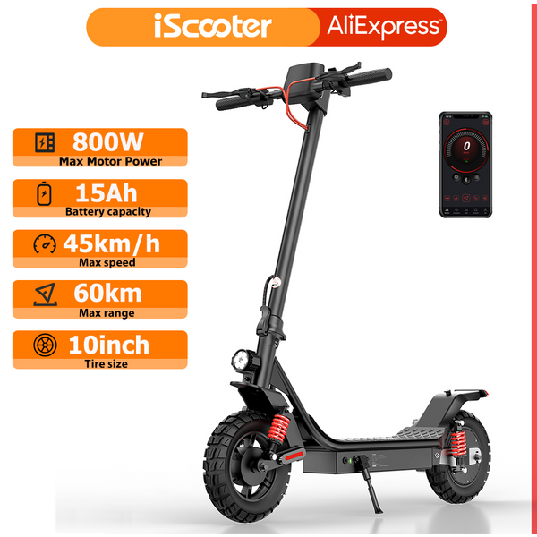 iScooter i10-Pro Elektroroller 1000W 15Ah 45km/h Elektro-Kick-Scooter Max. Reichweite 60km Roller APP-Steuerung 10 Zoll Faltbarer eScooter