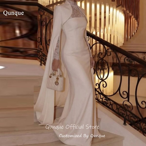 Qunque Hochgeschlossenes, dezentes Hochzeitskleid, plissiertes langes saudi-arabisches Abendkleid, Spitze, formell, Vestido De Novia Boda, maßgeschneidert