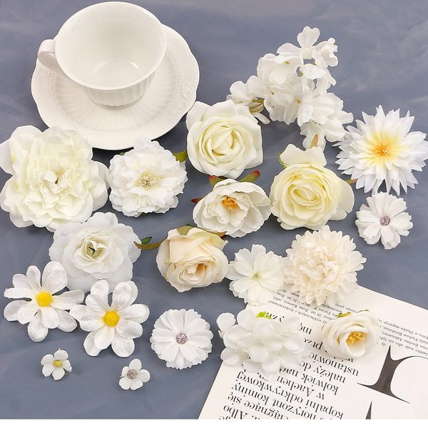 Roses artificielles série blanche, fausses fleurs en soie pour décoration de maison, décoration de mariage, couronne DIY, accessoires cadeaux, ornements