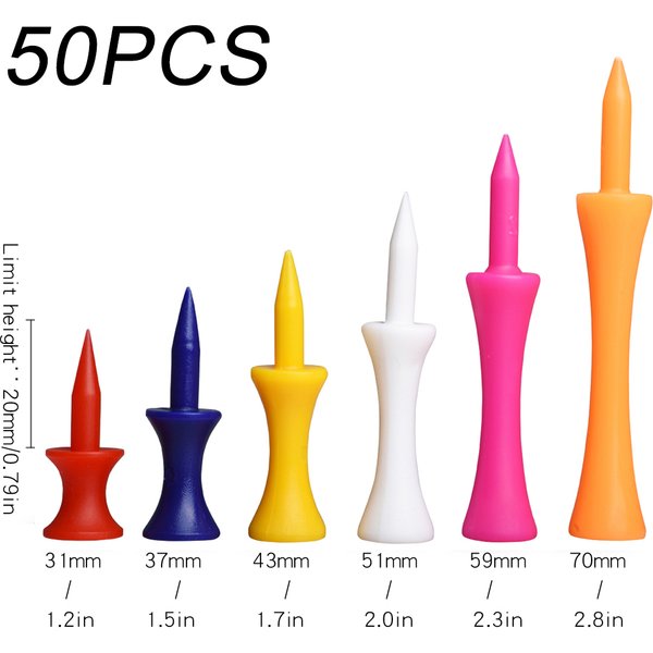50Pcs Bunte Kunststoff Golf Tee Step Down Abgestufte Burg Tee Höhe Control Golf Ball Halter Golf Zubehör