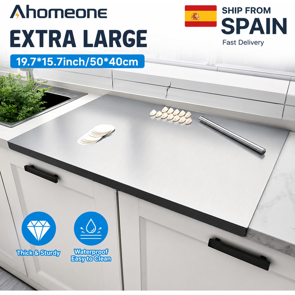 Planche à découper en acier inoxydable de qualité alimentaire 304, extra large, avec bord antidérapant en forme de L, planche à pâtisserie en métal, tapis à rouler la pâte, double face pour la viande,