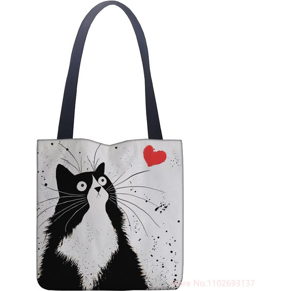 Nouvelle dame fourre-tout sacs noir blanc chat mignon imprimé tissu Eco sac à main haute capacité Shopping bureau réutilisable sac à bandoulière décontracté
