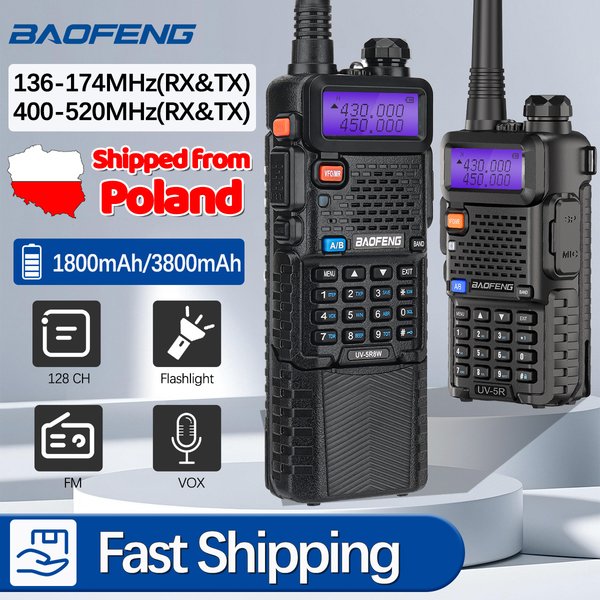 Radiotelefon Baofeng UV-5R 5W/8W Dual Band VHF UHF Przenośna Komunikacja VOX Zestaw Głośnomówiący Radio Krótkofalarskie Dwukierunkowe Radio do Kempingu i Wędrówek