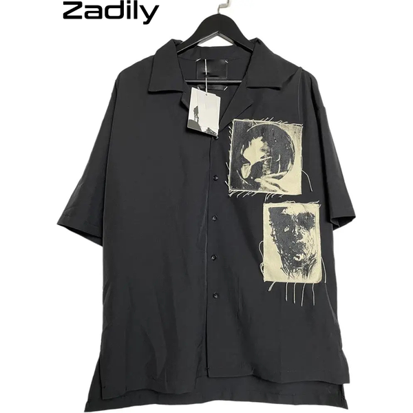 Zadily 2022 été Y2k chemise à manches courtes femmes Patch conçoit boutonné chemisier ample tunique gothique Streetwear femme vêtements haut