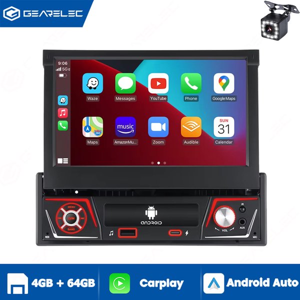 1 Din Autoradio Android 13 7 Zoll Carplay Android Auto Ausfahrbarer Bildschirm Universelles Auto-Multimedia-Videogerät GPS WIFI FM BT
