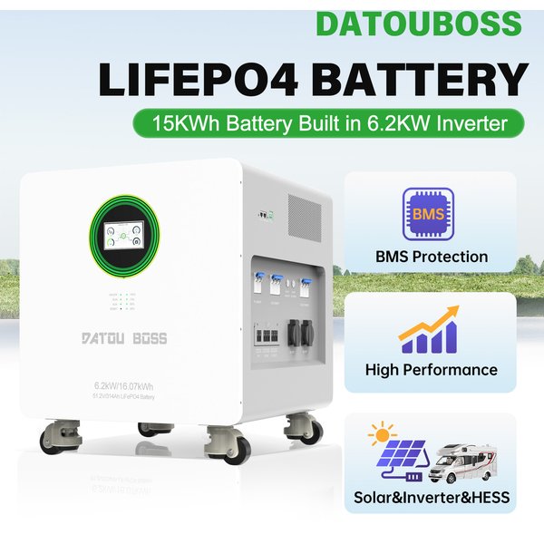 DATOU BOSS 16kWh All-in-One Bateria LiFePO4 z Wbudowanym Hybrydowym Inwerterem 6kW, 51.2V 314Ah, BMS, do Solarnego Systemu Domowego Off-Grid i Zapasowego Zasilania