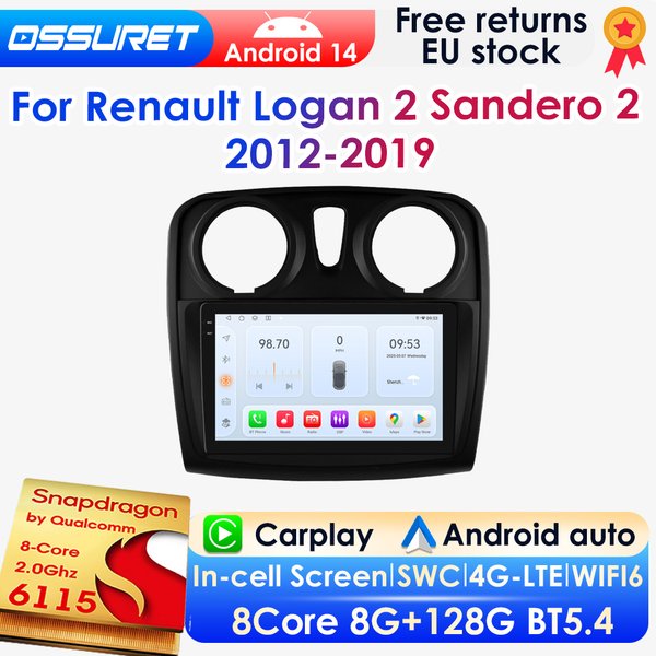 Android 14 Autoradio Für Renault Logan 2 Sandero 2 2012-2019 Auto Multimedia GPS Carplay 4G DSP BT 360 kamera Durch Snapdragon 6115