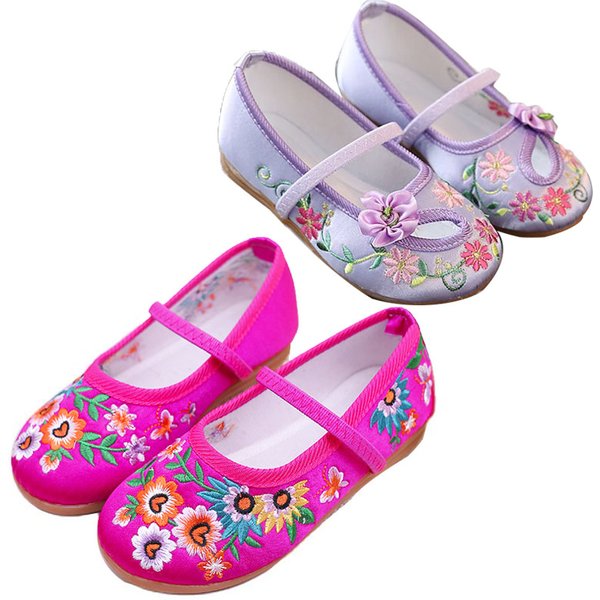 Kids Shoes For Girls Gift Fashion Floral Flats Children's Performance Embroidery Floral Show Chinese Style Baby Shoes Size 25-34