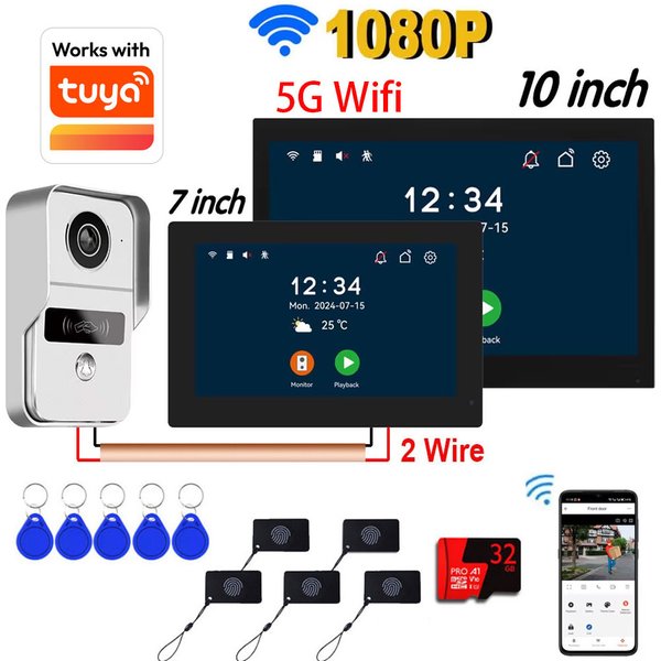 Système d'interphone vidéo HD 1080P à 2 fils, moniteur tactile 7/10 pouces, interphone WiFi, sonnette de porte, application Tuya Smart Life
