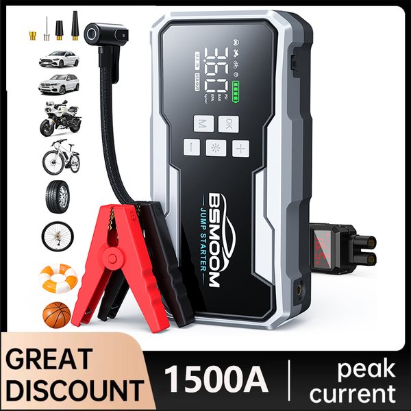 Démarreur de voiture portable 1500A, compresseur d'air 150 PSI 26800 mAh/21800 mAh, batterie externe, pompe à air, gonfleur de pneus, booster de démarrage de voiture, démarrage rapide du véhicule,