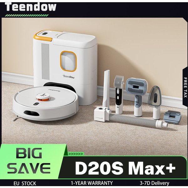Teendow D20S MAX+ 2in1 Robot Vacuum Cleaner & Pet Grooming Tool, 70 Days Hands-Free Cleaning, 3L Dust Bag, 6000Pa Strong Suction, PreciSense LiDAR Navigation Technology, 5000mAh Ultra-Large Battery,