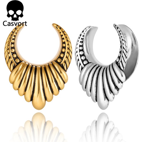 Casvort 2pcs trend ige Sattel tunnel Kleiderbügel Ohr messer Stecker Edelstahl Piercing Frauen Körpers chmuck Ohrringe