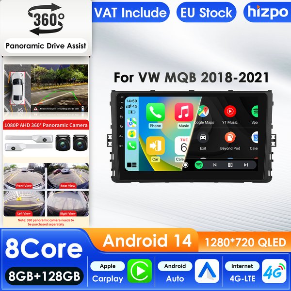 Hizpo Autoradio lecteur multimédia de voiture pour VW MQB Polo Plus t-cross Zoals t-kruis t-roc Tharu Sagitar Carplay écran Intelligent