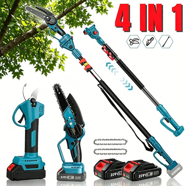 Kabellose Teleskopstange, elektrische Kettensäge, Schere, 4-in-1-Handgerät, Astsäge für hohe Äste, Gartenschere, Werkzeug für die Beschneidung, passend für Makita-Akkus.