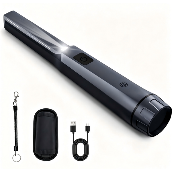 SUNPOW Metalldetektor-Pinpointer, IP68 Wasserdicht 6" (15cm) 360 ° Seitenscanner, 3 Audio-Vibrationsmodi, 15 Stunden Akkulaufzeit, Durchladeverfahren, CE-zertifiziertes, tragbares Schatzsuchgerät