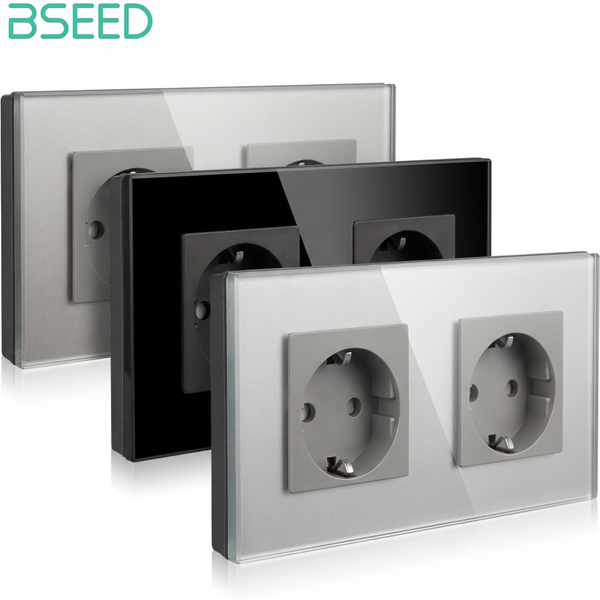 BSEED Wandsteckdosen, Glasrahmen, Doppelsteckdosen, 16 A, EU-Standard, 110 V – 240 V, Steckdose, Wandsteckdosen