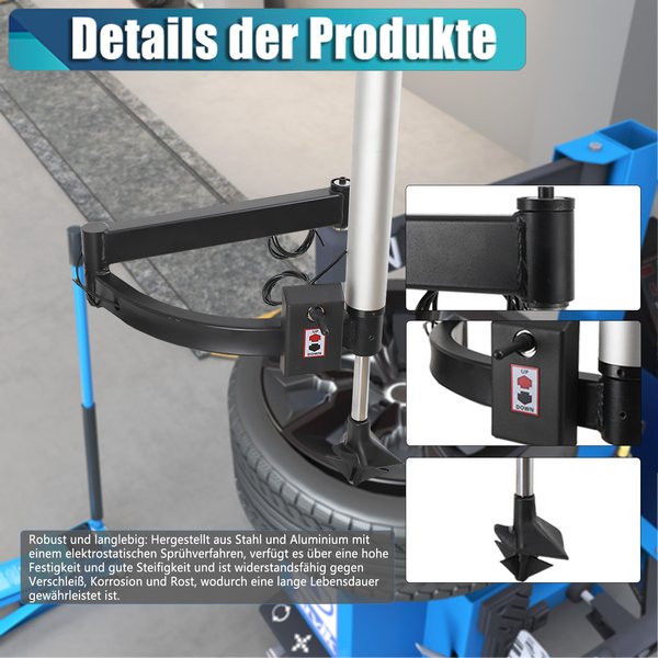 Verstellbarer Reifenmontagehilfe-Arm mit elektrostatischer Spritzlackierung, Luftleitungsanschlüssen und verstärktem Werkstück für Motorrad-, Auto- und Rennwagen-Reifenmontage-Maschinen, linker