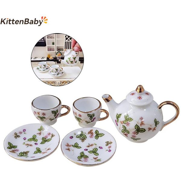 Ensemble de tasses à thé miniatures en porcelaine, échelle en céramique 1:6, maison de beurre, cuisine britannique, maison de courses, théière, jouets de bricolage, cadeau pour enfant, 1 ensemble