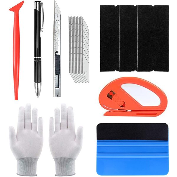 9Pcs Car Glass Window Tint Film Installation Tools Kit with Air Release Tool Pen Felt Squeegee Vinyl Knife Vinyl Wrap Gloves