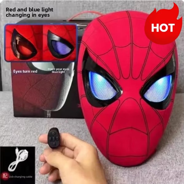 Masque électronique Spider-Man Miles à l'échelle 1:1 avec yeux lumineux mobiles, contrôle par anneau, jouet de cosplay, cadeau pour garçons, en stock, très populaire
